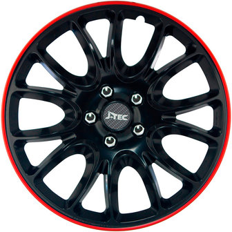 4-Delige J-Tec Wieldoppenset Hero GTR 14-inch zwart/rode rand