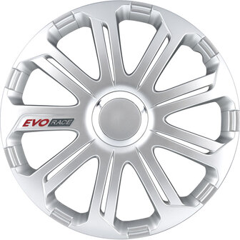 4-Delige Wieldoppenset EVO Race 13-inch zilver/chroom ring/logo